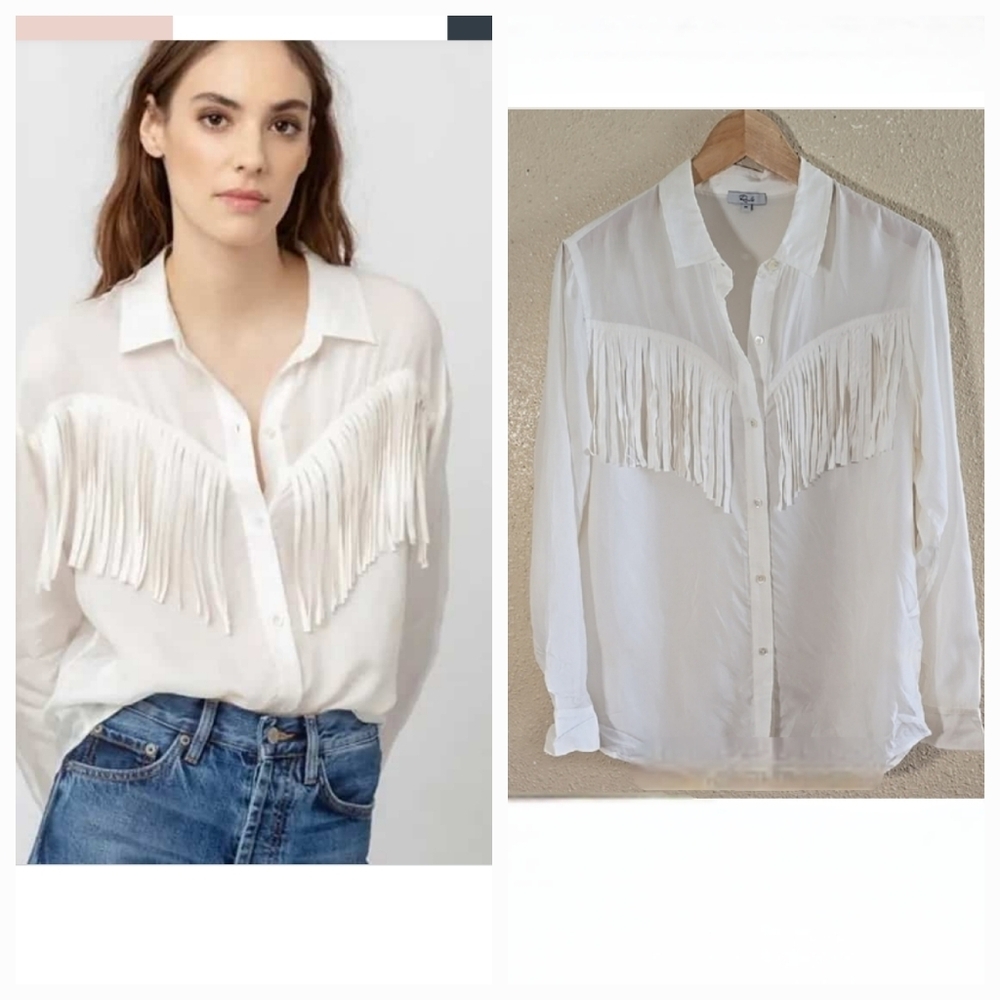 Rails Dallas White Fringe Button-Up Blouse